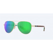 Costa Peli Sunglasses Brushed Gold Frame Green Mirror Polarized Polycarbonate Lense