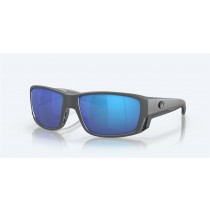 Costa Tuna Alley Pro Sunglasses Matte Gray Frame Blue Mirror Polarized Glass Lense