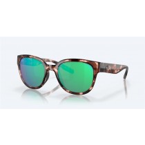 Costa Salina Sunglasses Coral Tortoise Frame Green Mirror Polarized Glass Lense
