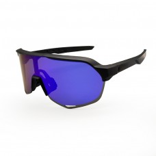 100% S2 Sport Performance Sunglasses Black Frame Blue Mirror Lens