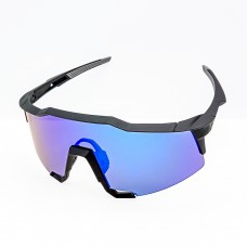 100% Speedcraft® Sunglasses Black Frame HiPER Sapphire Mirror Lens