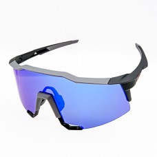 100% Speedcraft® Sunglasses Black Grey Frame HiPER Sapphire Mirror Lens