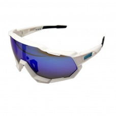 100% Speedtrap® Sunglasses Matte White HiPER® Sapphire Multilayer Mirror Lens