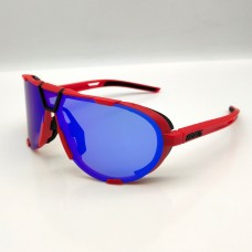 100% Westcraft™ Sunglasses Red Frame HiPER Blue Multilayer Mirror Lens