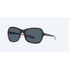 Costa Kare Sunglasses Shiny Black/Hibiscus Frame Gray Polarized Lense