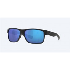 Costa Half Moon Sunglasses Shiny Black Frame Blue Mirror Polarized Glass Lense