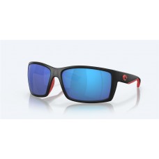 Costa Reefton Sunglasses Race Black Frame Blue Mirror Polarized Glass Lense