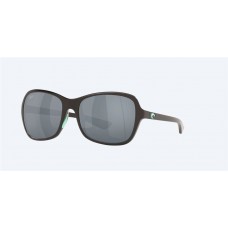 Costa Kare Sunglasses Shiny Black Mint Logo Frame Gray Silver Mirror Polarized Lense