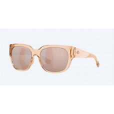 Costa Waterwoman Sunglasses Shiny Blonde Crystal Frame Copper Silver Mirror Polarized Polycarbonate Lense