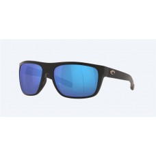 Costa Broadbill Sunglasses Matte Black Frame Blue Mirror Polarized Glass Lense