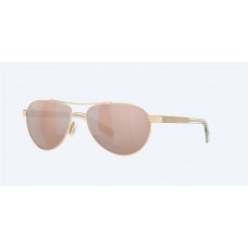 Costa Fernandina Sunglasses Shiny Gold Frame Copper Silver Mirror Polarized Polycarbonate Lense