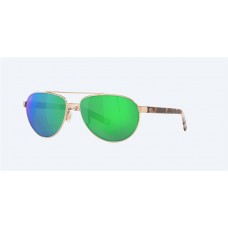 Costa Fernandina Sunglasses Brushed Gold Frame Green Mirror Polarized Polycarbonate Lense