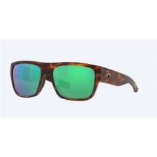 Costa Sampan Sunglasses Matte Tortoise Frame Green Mirror Polarized Glass Lense