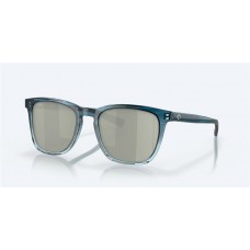 Costa Sullivan Sunglasses Shiny Deep Teal Fade Frame Gray Silver Mirror Polarized Glass Lense