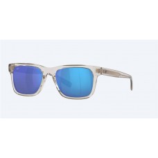 Costa Tybee Sunglasses Shiny Light Gray Crystal Frame Blue Mirror Polarized Glass Lense