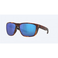 Costa Ferg Sunglasses Matte Tortoise Frame Blue Mirror Polarized Glass Lense