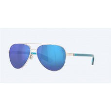 Costa Peli Sunglasses Shiny Silver Frame Blue Mirror Polarized Glass Lense