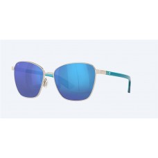 Costa Paloma Sunglasses Brushed Silver Frame Blue Mirror Polarized Glass Lense