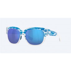 Costa Freedom Series Waterwoman 2 Sunglasses Shiny American Sky Frame Blue Mirror Polarized Glass Lense