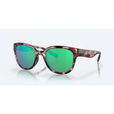 Costa Salina Sunglasses Coral Tortoise Frame Green Mirror Polarized Glass Lense