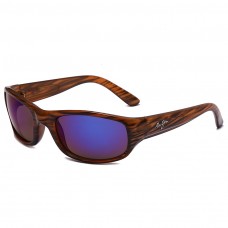 Maui Jim Stingray Polarized Wrap Sunglasses Wood Texture Frame Blue Lens