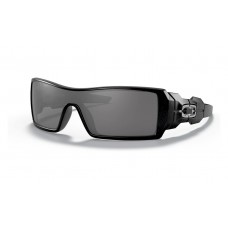 Oakley Oil Rig Sunglasses Polished Black & Silver Ghost Text Frame Black Iridium Lens