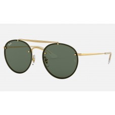 Ray Ban Round Blaze Round Double Bridge RB3614 Sunglasses Classic + Gold Frame Green Classic Lens